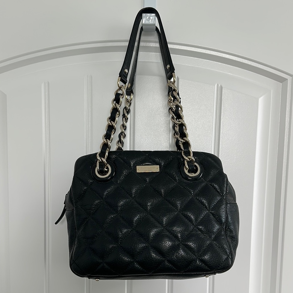 Kate Spade Black Quilted Shoulder Bag with Gold Chain & Details
